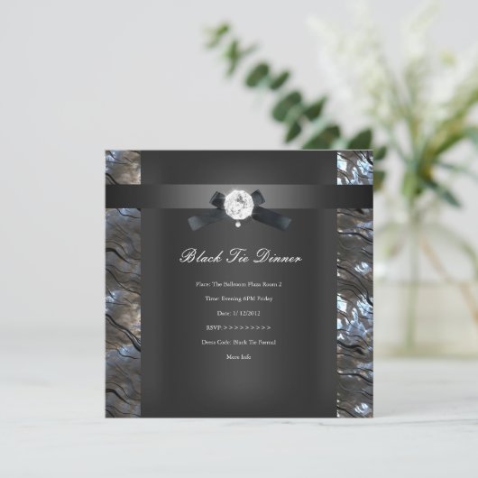 Invitation Cravate noire Dîner Argent noir 2 (Debout devant)