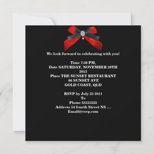 Invitation Cravate noire Dîner Blanc Red Bow Party 2 (Dos)