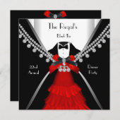 Invitation Cravate Noire Dîner White Red Bow Party (Devant / Derrière)