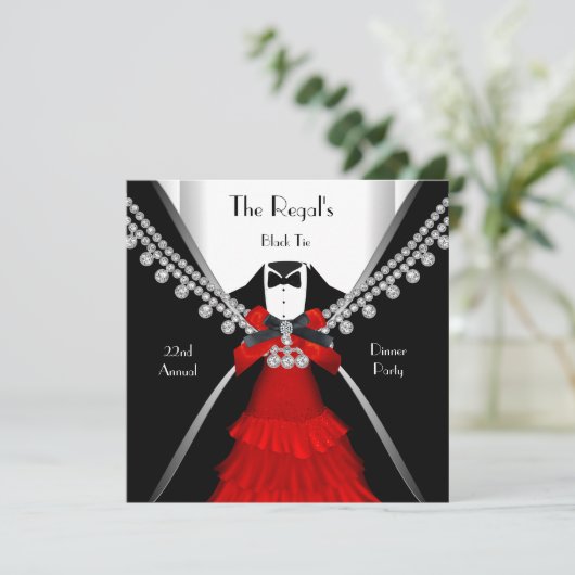 Invitation Cravate Noire Dîner White Red Bow Party (Debout devant)