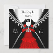 Invitation Cravate Noire Dîner White Red Bow Party (Devant)