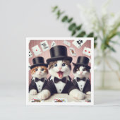 Invitation Cravate noire, drôle d'anniversaire de chat, chat (Debout devant)