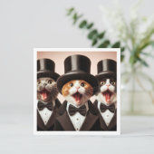Invitation Cravate noire, drôle d'anniversaire de chat, chat (Debout devant)