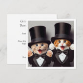 Invitation Cravate noire, drôle d'anniversaire de chat, chat (Devant / Derrière)