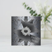 Invitation Cravate noire en argent noir bleu (Debout devant)