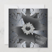 Invitation Cravate noire en argent noir bleu (Devant)