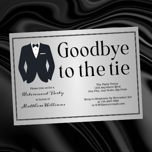 Invitation Cravate noire en argent officiel Tuxedo Retraite P