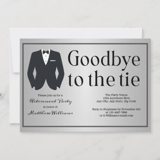 Invitation Cravate noire en argent officiel Tuxedo Retraite P (Devant)
