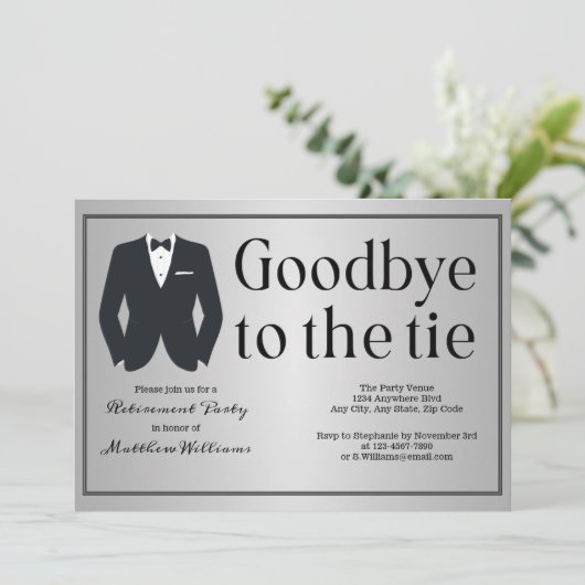 Invitation Cravate noire en argent officiel Tuxedo Retraite P (Debout devant)