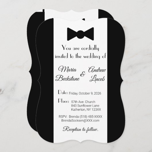Invitation Cravate noire et Mariage blanc (Devant / Derrière)