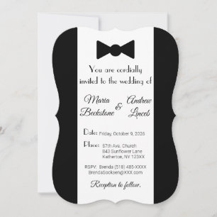 Invitation Cravate noire et Mariage blanc
