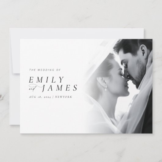 Invitation Cravate noire moderne Mariage photo de luxe (Devant)