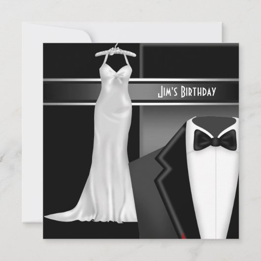 Invitation Cravate noire officielle Robe blanche Anniversaire (Dos)