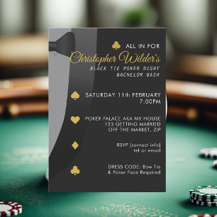 Invitation Cravate noire Poker Night Bachelor Party Invitatio