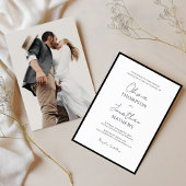 Invitation Cravate noire simple Mariage photo en blanc