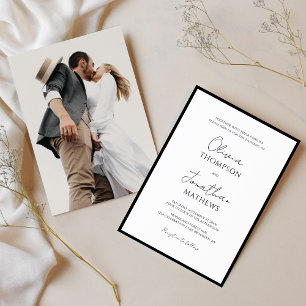 Invitation Cravate noire simple Mariage photo en blanc