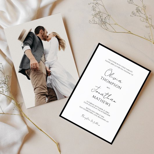 Invitation Cravate noire simple Mariage photo en blanc
