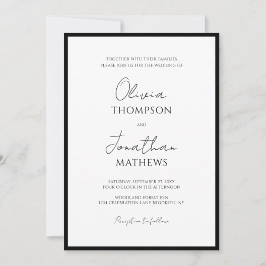 Invitation Cravate noire simple Mariage photo en blanc (Devant)