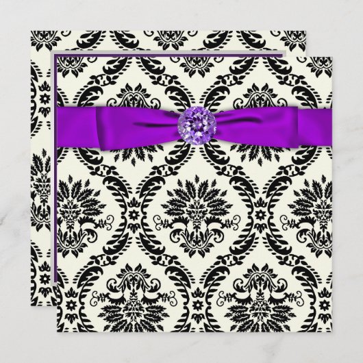 Invitation Cravate noire violet partie noire Damas (Devant / Derrière)