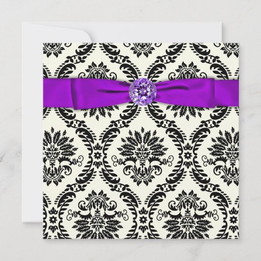 Invitation Cravate noire violet partie noire Damas (Devant)