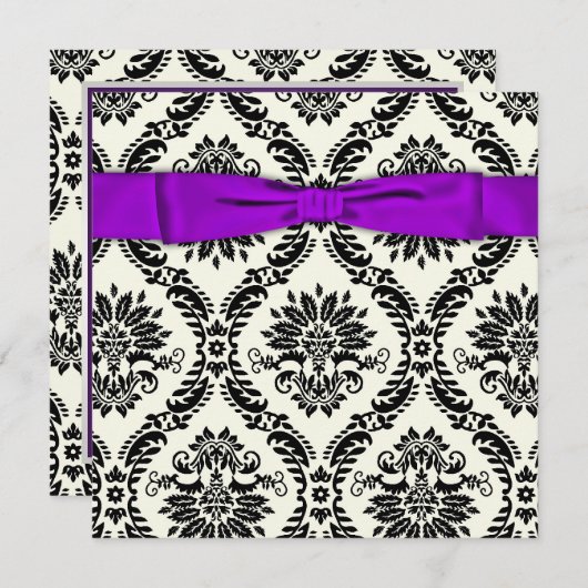 Invitation Cravate noire violet partie noire Damas (Devant / Derrière)