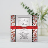 Invitation Cravate rouge et noir Bow Damask Anniversaire (Debout devant)