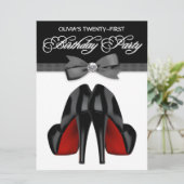 Invitation Cravate Rouge Noir Bow femmes 21e fête d'anniversa (Debout devant)