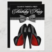 Invitation Cravate Rouge Noir Bow femmes 21e fête d'anniversa (Devant / Derrière)