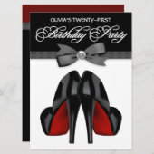 Invitation Cravate rouge noir Bow femmes fête d'anniversaire (Devant / Derrière)