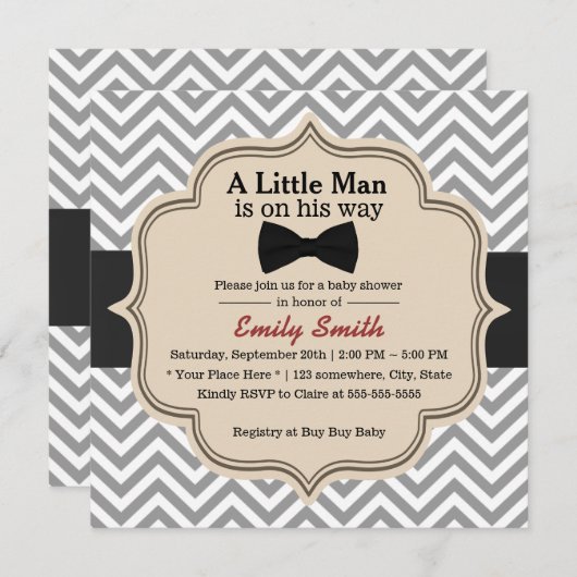 Invitation Cravate simple de Bow Baby shower de Little Man Ch (Devant / Derrière)