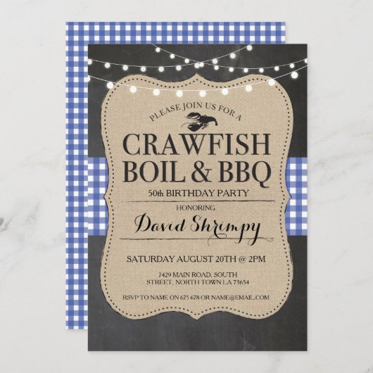 Invitation Crawfish BBQ à ébullition Tout âge Anniversaire Ho (Devant / Derrière)