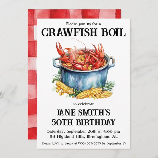 Invitation Crawfish Boil Birthday Party (Devant / Derrière)