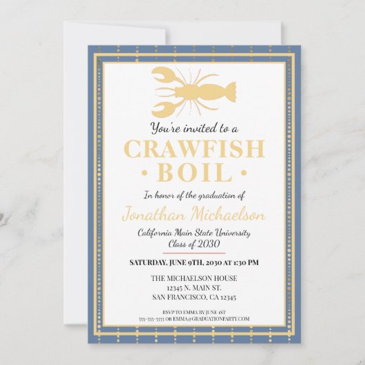 Invitation Crawfish Boil College University Graduation Party (Devant)