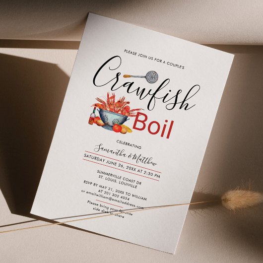 Invitation Crawfish Boil Couples Fiançailles Seafood Party