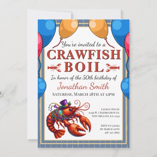 Invitation Crawfish Boil événement spécial Anniversaire (Devant)