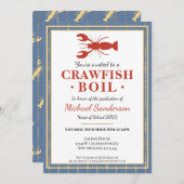 Invitation Crawfish Boil Fruits de mer Blue Graduation Party (Devant / Derrière)