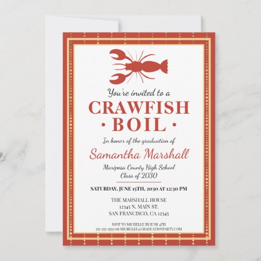 Invitation Crawfish Boil fruits de mer Red School Graduation (Devant)
