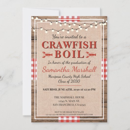 Invitation Crawfish Boil Lobster High School Graduation Party (Devant)