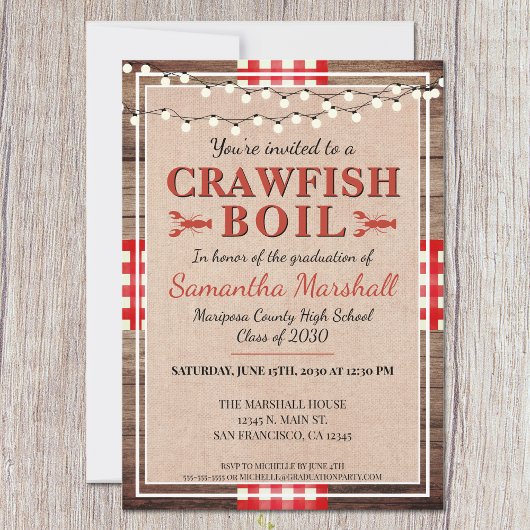 Invitation Crawfish Boil Rustic School Graduation Party