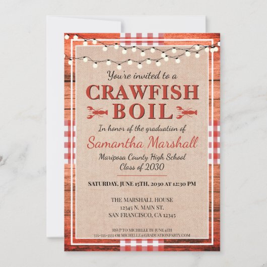 Invitation Crawfish Boil Rustic School Graduation Party (Devant)