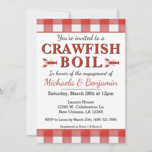 Invitation Crawfish Boil Seafood Party Pique-nique Fiançaille (Devant)