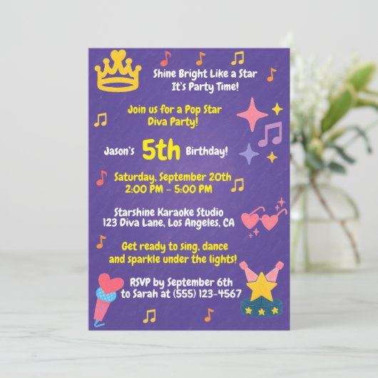 Invitation Crayon modifiable de style – Fête de diva de star  (Debout devant)
