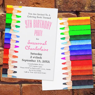 Invitation Crayons Aquarelle Arc-en-Ciel Fête d'Anniversaire