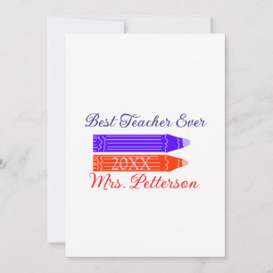 Invitation Crayons bleu rouge meilleur professeur jamais ajou