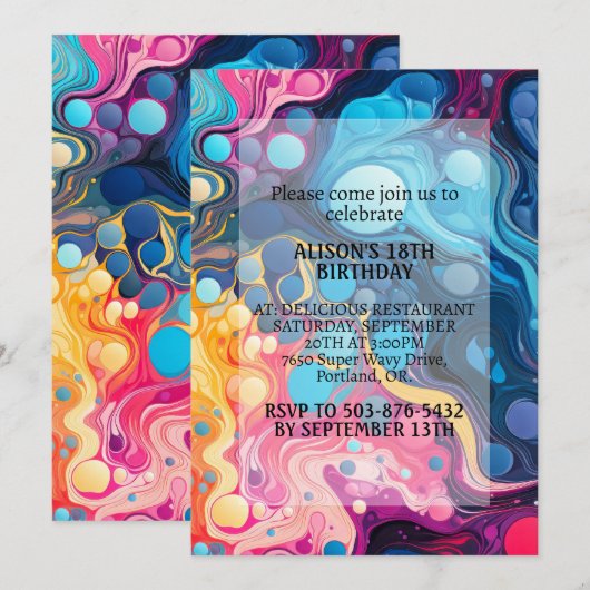 Invitation Crazy Colorful Wavy Imprimer Anniversaire (Devant / Derrière)