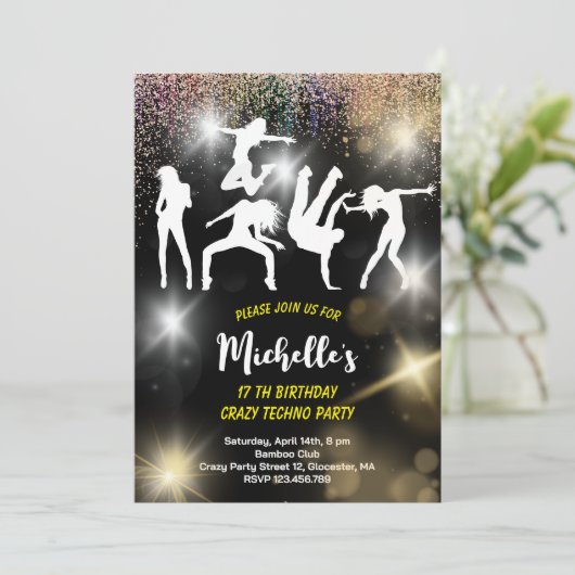 Invitation Crazy disco techno anniversaire psychédélique (Debout devant)