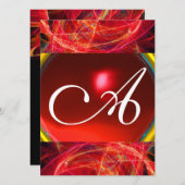 Invitation CRAZY PHOTON MONOGRAM rouge noir rose (Devant / Derrière)