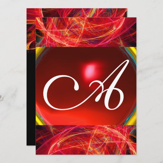 Invitation CRAZY PHOTON MONOGRAM rouge noir rose (Devant / Derrière)