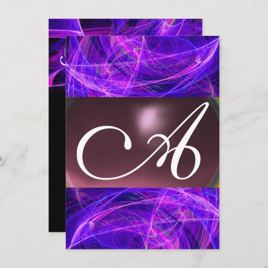 Invitation CRAZY PHOTON MONOGRAM violet noir rsvp (Devant / Derrière)