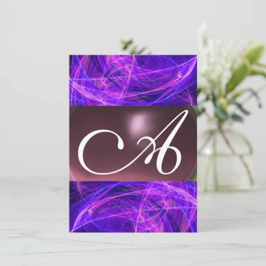 Invitation CRAZY PHOTON MONOGRAM violet noir rsvp (Debout devant)